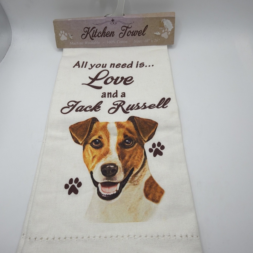 Jack Russell Terrier Dog Kitchen Towel All You Need Is‎ Love 100% Cotton